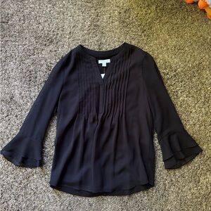 Elegant Black Women's Top with Ruffled Sleeves